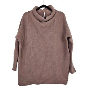 Free People Ribbed Cowl Neck Oversized Tunic Sweater Dusty Rose Women's XSmall